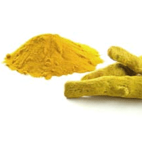 tumeric shown in raw root and powdered form